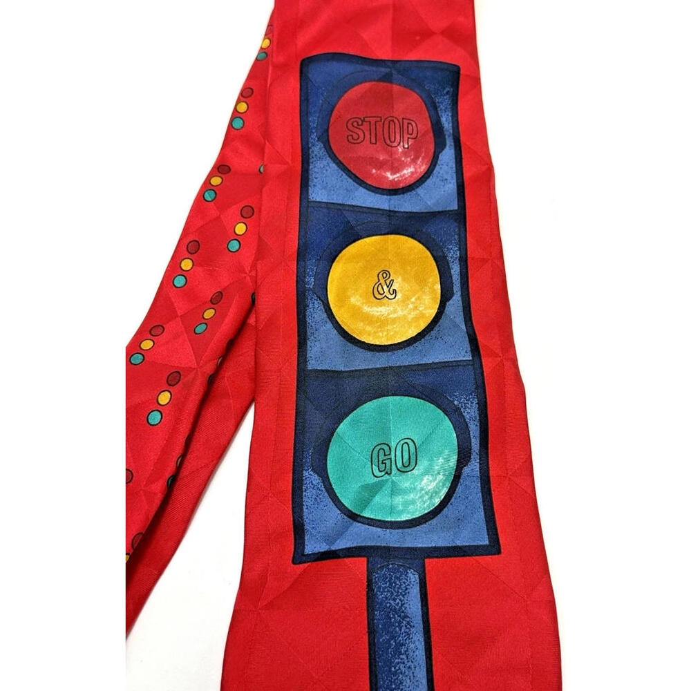 Men’s Unisex Primavera ITALY 100% Silk Red Traffic Light Bold Statement Tie 90’s